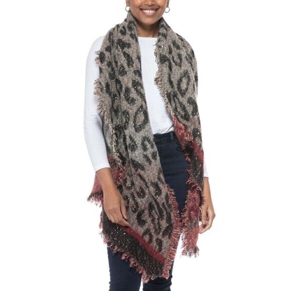 $49.50 Inc International Concepts Leopard Sequin Wrap, Black/Red - Picture 1 of 9